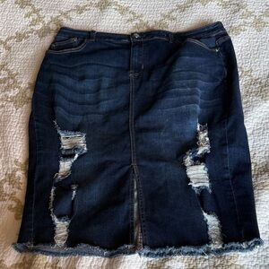 Stylish Dark Blue Distressed Pencil Skirt